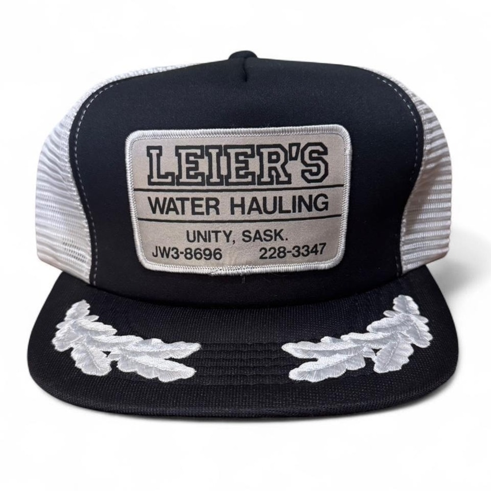 Vintage Leiers Water Hauling Saskatchewan Silver Leaf Mesh Trucker SnapBack Hat